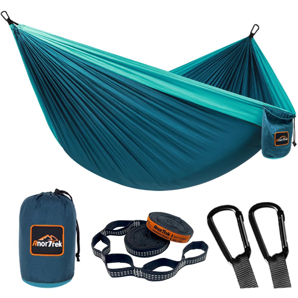 AnorTrek Camping Hammock, Super Lightweight Portable Parachute Hammock with Two Tree Straps Single