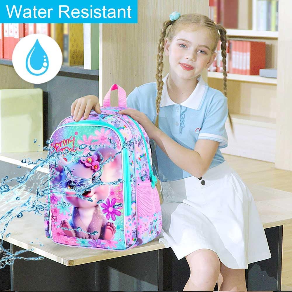 3PCS Girls Koala Backpack, Water Resistant Kids Bookbag with Lunch Box, 16" Preschool Backpacks for Elementary - Koala Pink
