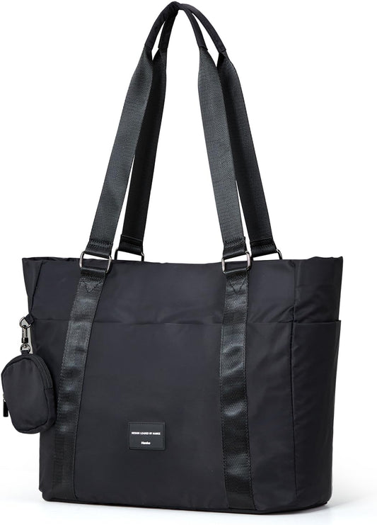 Hanke Laptop Tote Bag with Zipper Lightweight Womens Tote Bags for Work Nylon Bag Shoulder Bag Weekend Bag Travel Bag Sports Gym Bag .（Graphite Black）