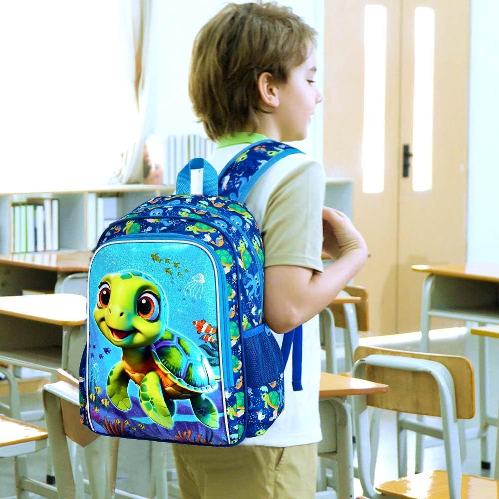 3PCS Boys Backpack, Water Resistant Kids Bookbag Set with Lunch Box, Cute School Bag for Preschool Toddler
