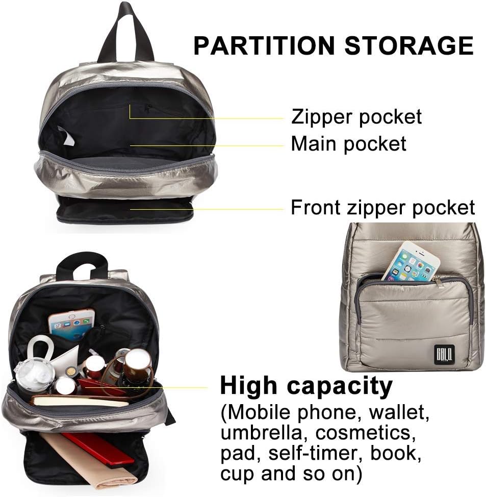 Backpack Purse for Women, Small Quilted Nylon Lightweight Backpack, Water Resistant Iridescent Puffy Casual Daypack