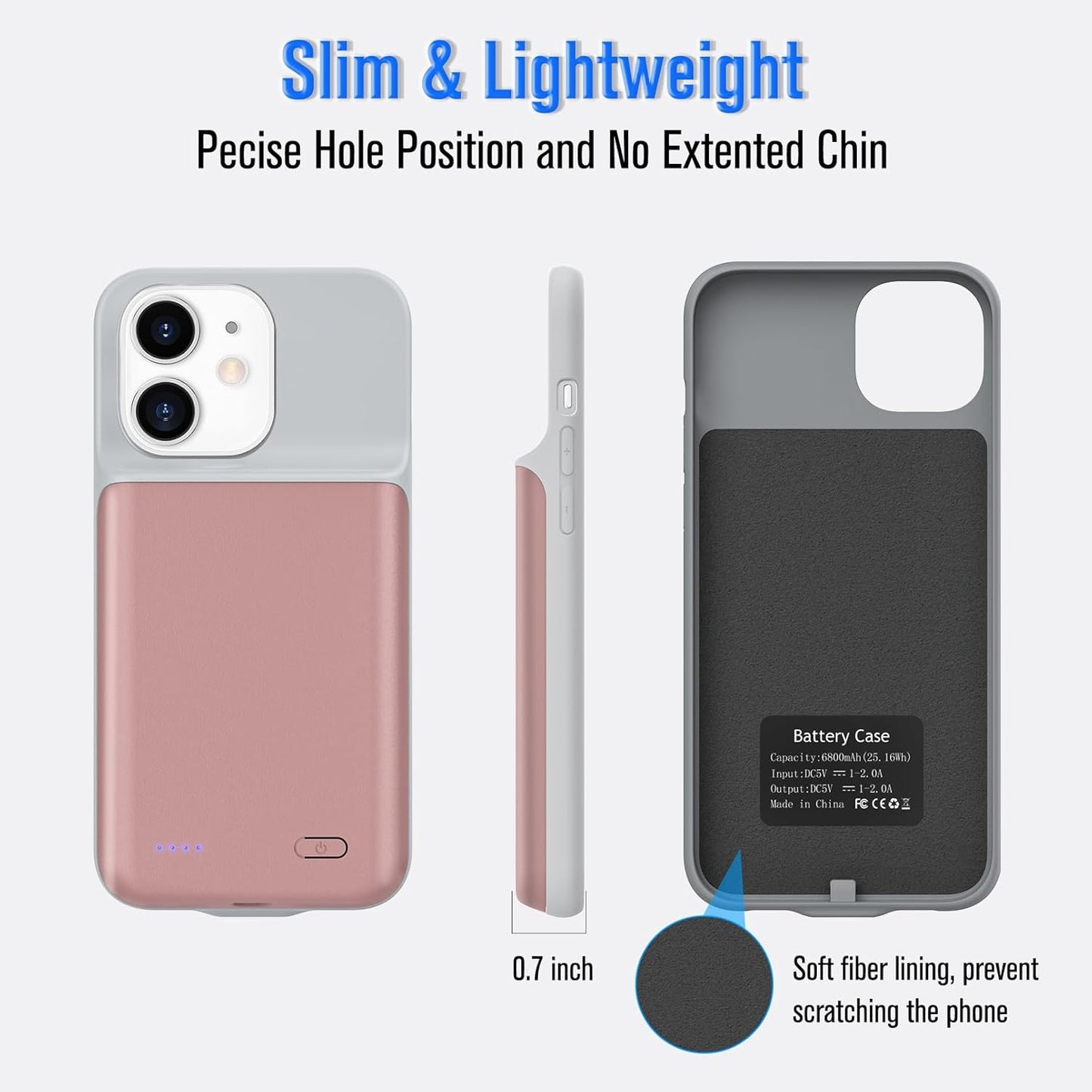 Gladgogo Battery Case for iPhone 12/12 Pro, Powerful 7000mAh External Smart Charging Case Portable Ultra Slim Rechargeable Battery Pack for iPhone 12/12 Pro, 6.1 inch, Pink