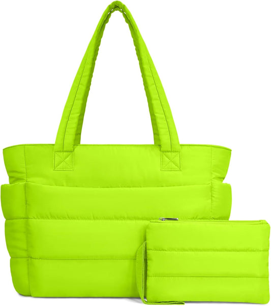 TOPDesign Puffer Tote Bag for Women, Lightweight Puffy Handbag with Compartments, Quilted Shoulder Bag for Work, Travel, Gym