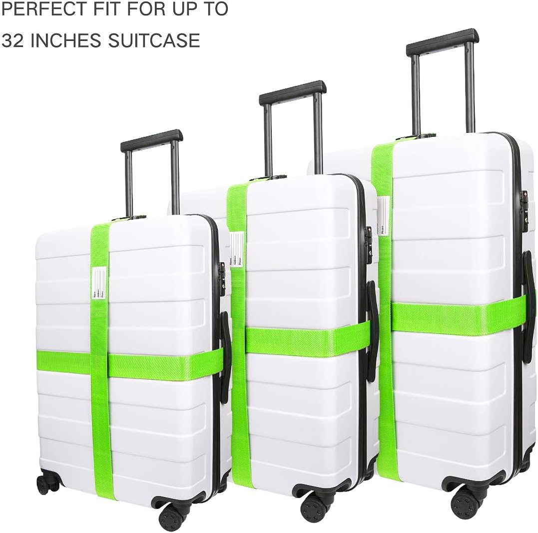 Luxebell Luggage Straps Suitcase Belt TSA Approved Travel Accessories Gift 4-Pack 6.56ft (Green)