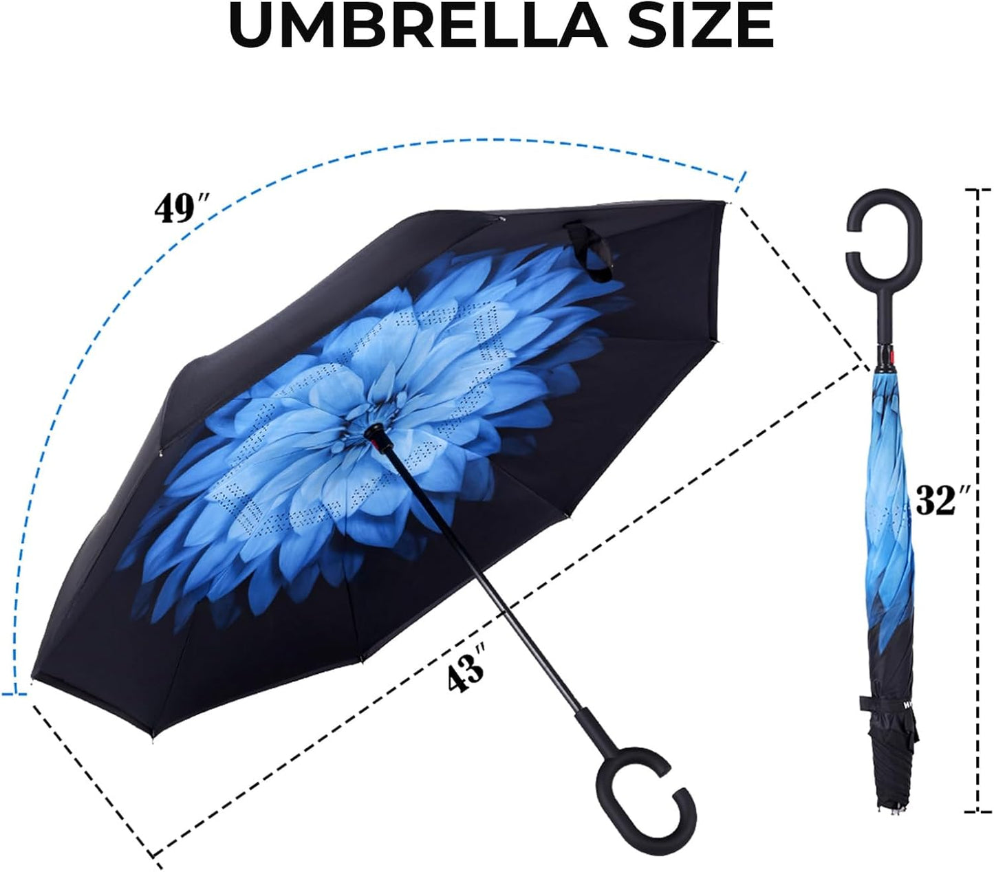 LLanxiry Windproof Inverted Umbrella, Large Reverse Umbrellas for Rain with C-shaped Handle Big Upside Down Inside Out Umbrella for Women & Men