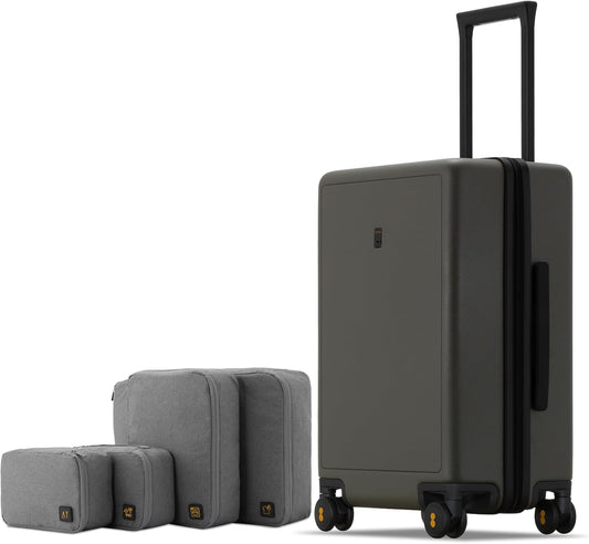 LEVEL8 Elegance Carry-on Suitcase, 20 Inch Carry on Luggage, Hardside Large Suitcases with Wheels, Tavel Bag with Tsa Lock, Olive Green