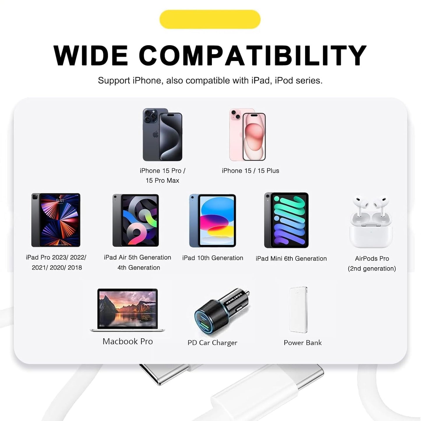 3 Pack Car Carplay USB a to USB C Cable for iPhone 16E 16 iPhone 15 Pro Max Car Charger iPhone 16E 17 15 Charger, iPhone 15 Carplay Cable iPhone 15 Pro Plus, iPad USB C 10th Air 5 4th Mini 6th