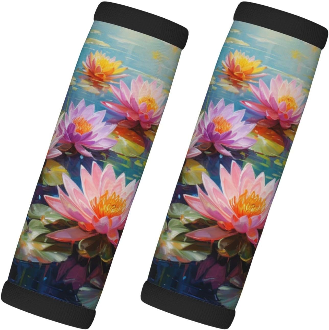 Luggage Handle Wraps Lotus Flowers Leaf Art Painting Luggage Identifiers Soft Neoprene Luggage Handle Wraps For Suitcase Trolley Handle Grip Cover 2 Pack Luggage Tags