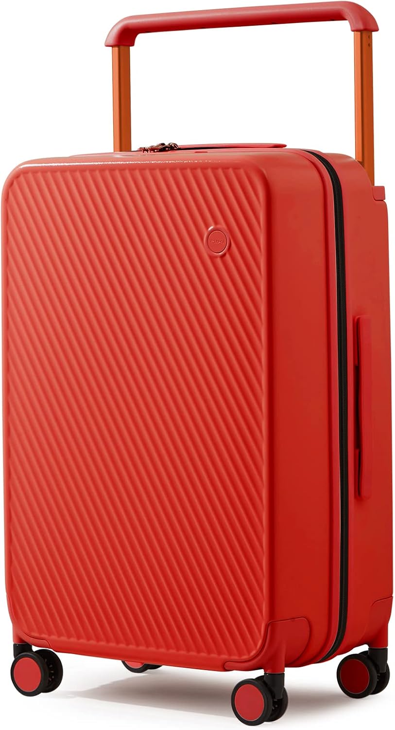 mixi Carry On Luggage Airline Approved 20'' Lightweight Luggage Wide Handle PC Hardshell Suitcases with Spinner Wheels & TSA Lock, Red