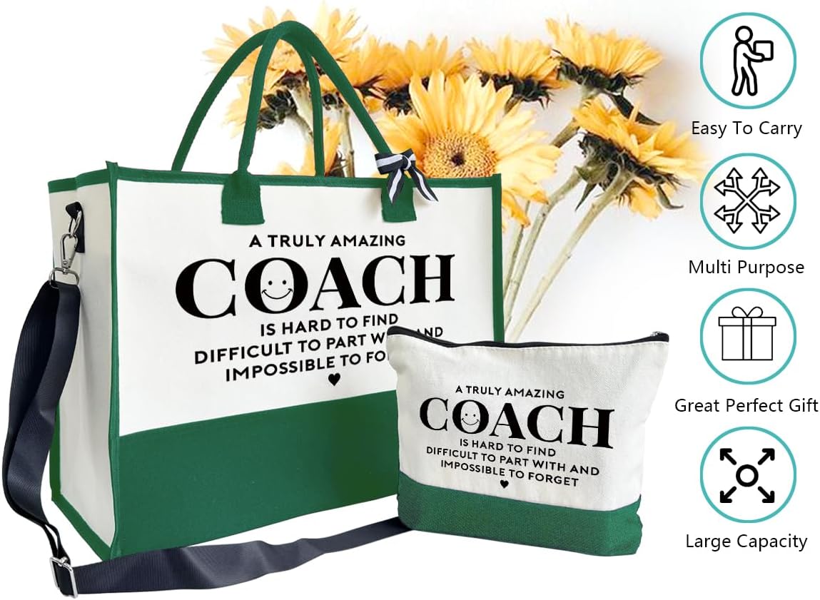 Amazing Coach Tote Bag, Women's Canvas Handbags, Shoulder Beach Bag, Thank You Gift for Female Coach, Gifts for Female Coaches, Canvas Tote Bag With Zipper, Makeup Bag B1
