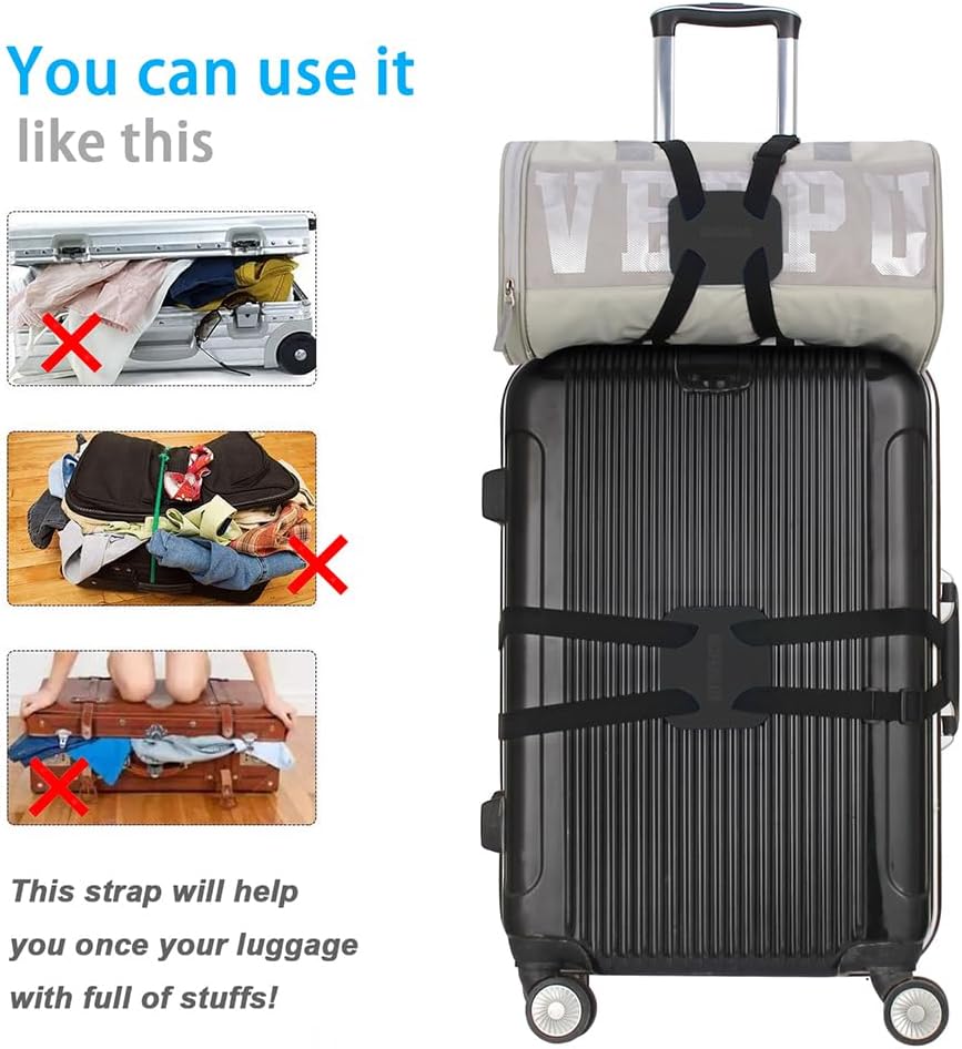 Luggage Bungee Bag Bungee, Luggage Straps Suitcase Adjustable Belt – an Adjustable and Portable Travel Suitcase Accessory-Black Buckle