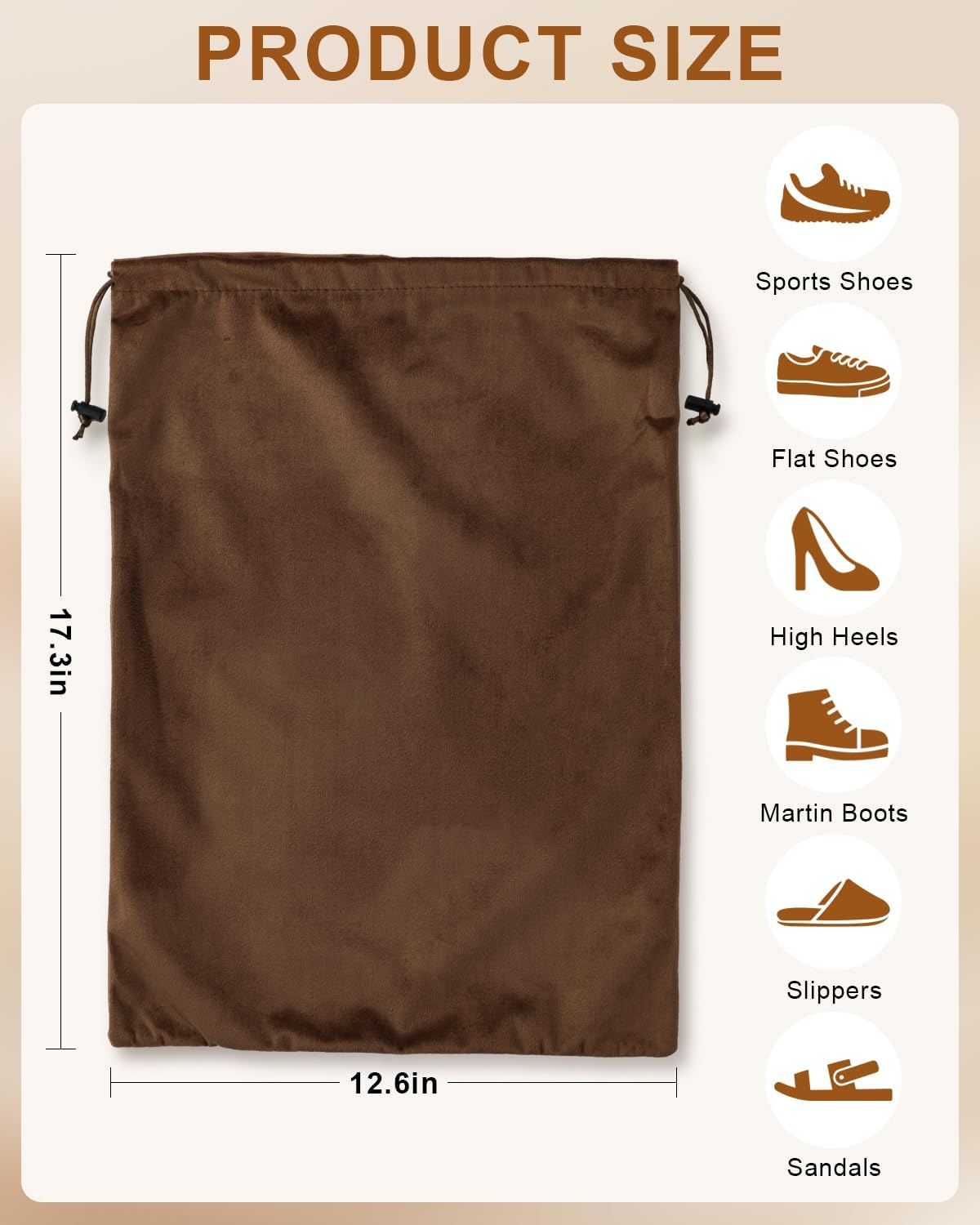 FantasyLife Shoe Bags for Travel, 4 PCS Washable Dust Bags for Storage & Packing, Flannel Shoe Pouch with Drawstring Closure for Purses, Handbags, Shoes & Toys (Mocha Mousse)