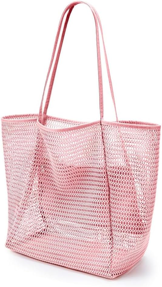 Mesh Beach Bag with Women - Ventilated Mesh Design with Inner Pocket -Vacation & Travel Have,Woven Shoulder Handbag
