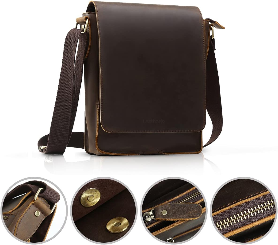 Leathario Crossbody Bag for Men Genuine Leather Small Messenger Shoulder Purse Side Vintage Satchel