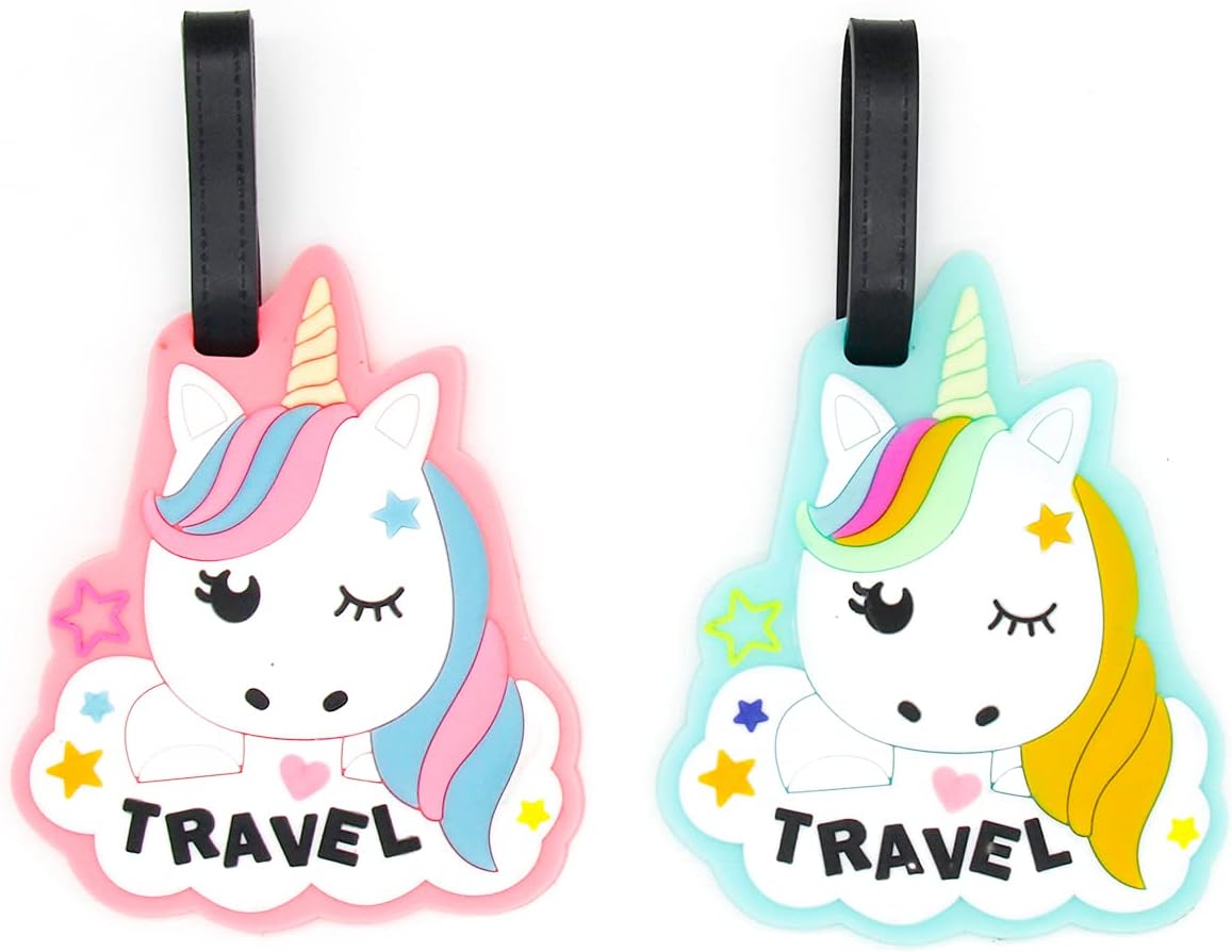 Unihorse Luggage Tags for Suitcases 2-Pack Cute Silicone Luggage Tag with Name ID Card Funny Suitcase Label