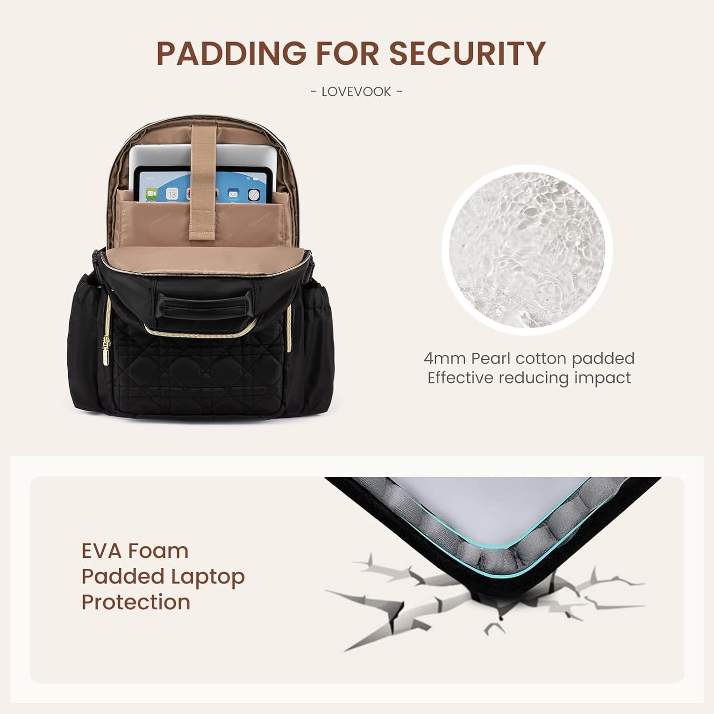 LOVEVOOK Laptop Backpack for Women with Pouch Pocket for Large Capacity Cup,17 Inch Teacher Nurse College Work Backpack Purse,Waterproof Laptop Bag Computer Back Pack for Travel, Nude+Wicker pattern