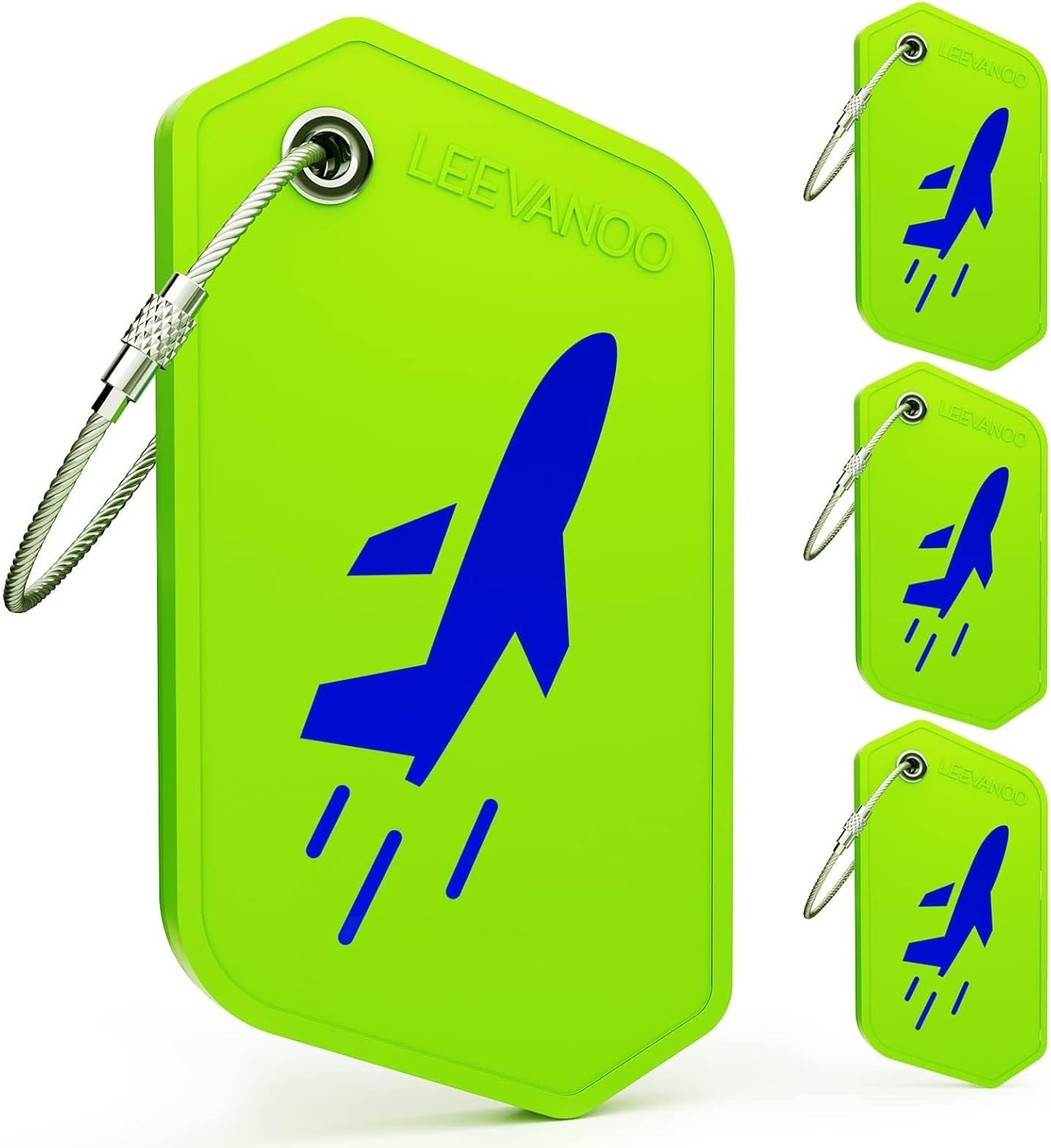 Silicone Luggage Tags for Suitcases, Luggage Tags 4 Pack with Name ID Card, Perfect to Quickly Spot Luggage Suitcase by Leevanoo (Green)