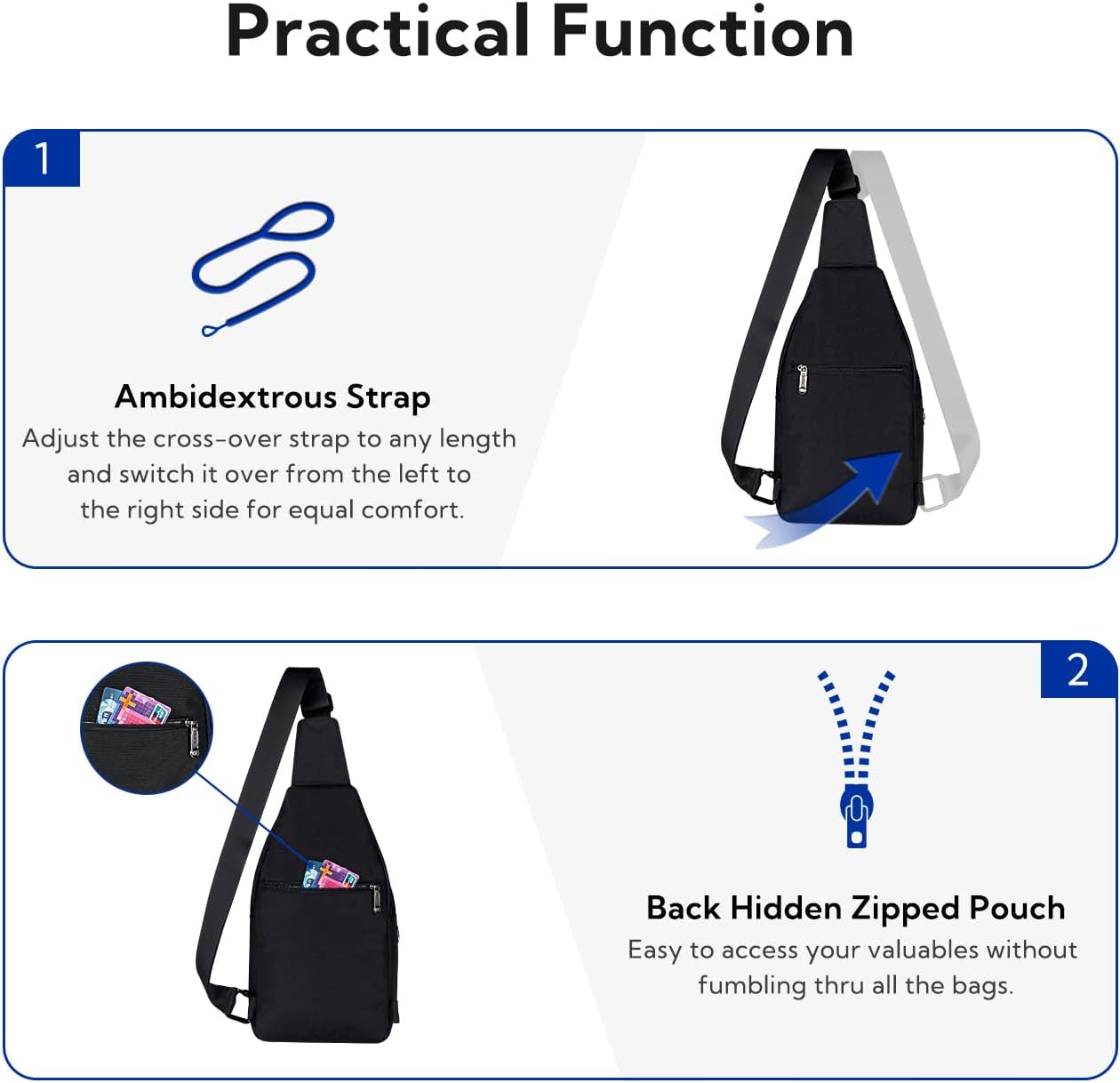 WATERFLY Medium Crossbody Sling Backpack Anti Theft Backpack for Traveling Chest Shoulder Bag