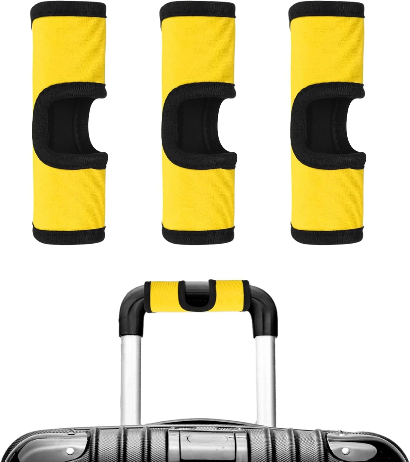 Luggage Handle Wrap [3PCS] - Neoprene Luggage Identifiers Hollow Design Use for Push-Button Luggage Suitcase & Trolley Case - [Yellow-6IN/15CM] Comfort Grip Handle Cover