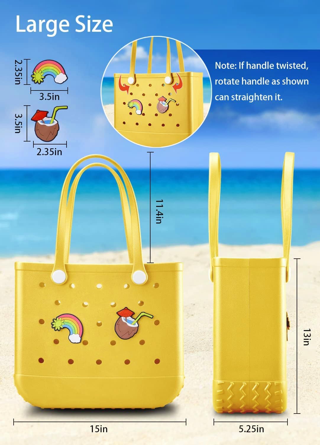 Beach Bag Rubber Tote Bag - Waterproof Travel Bag for Women Washable Tote Bag Handbag for Sports Beach Market Pool