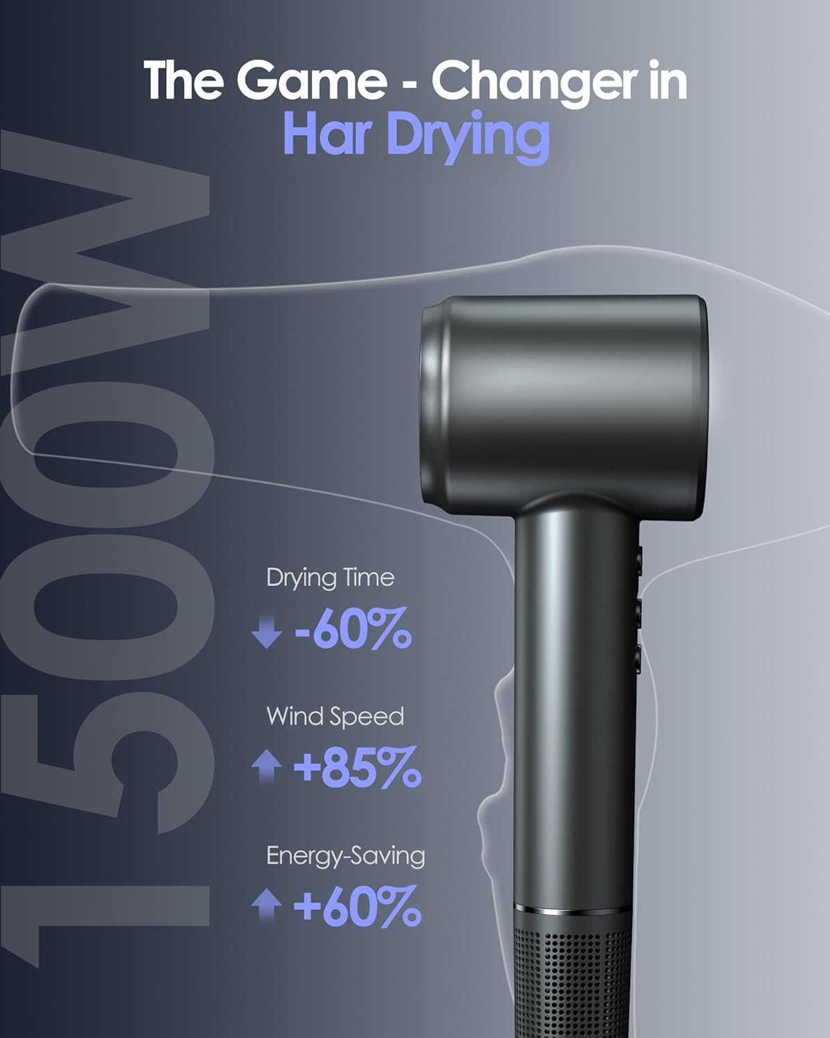 Hair Dryer with Diffuser, 500 Million Negative Ionic Blow Dryer for Fast Drying, 120000RPM High Speed Hairdryer, Professional Dryer with Diffuser and Nozzle Lightweight Low Noise, 4 Temps & 3 Speeds