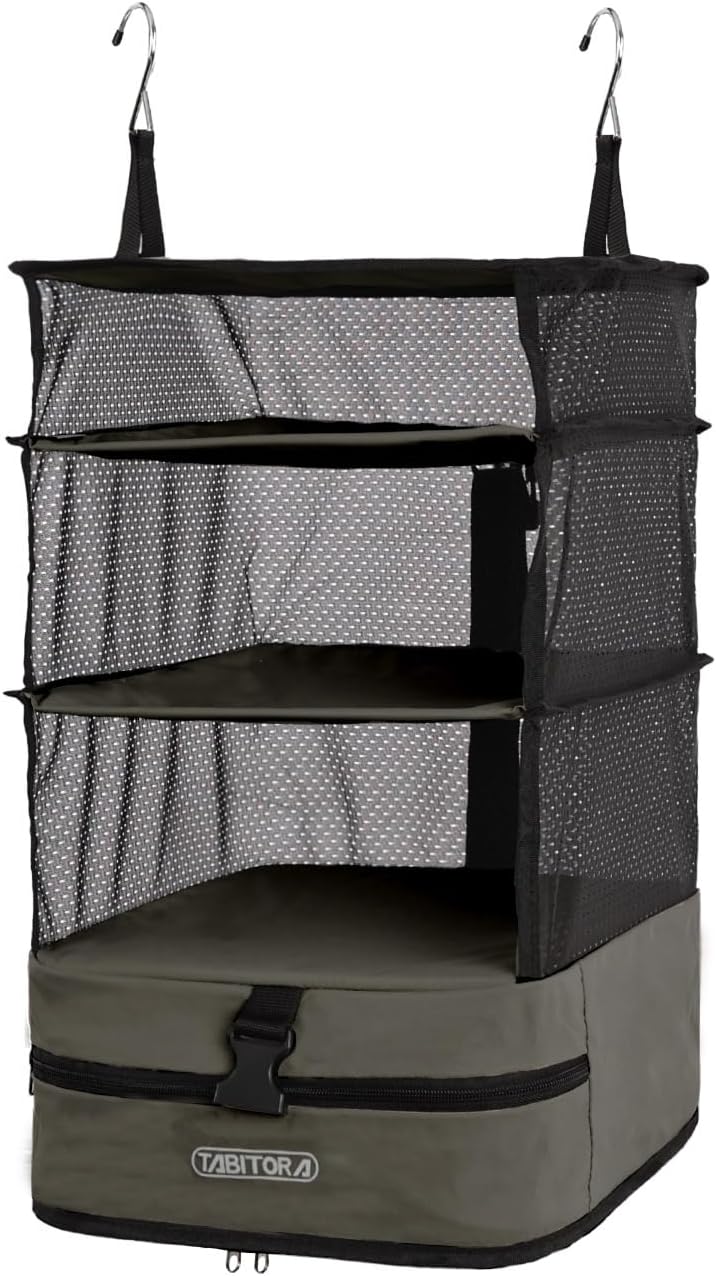 TABITORA Portable Hanging Travel Shelves Bag Packing Cube Organizer Suitcase Storage Large Capacity (Taupe L)