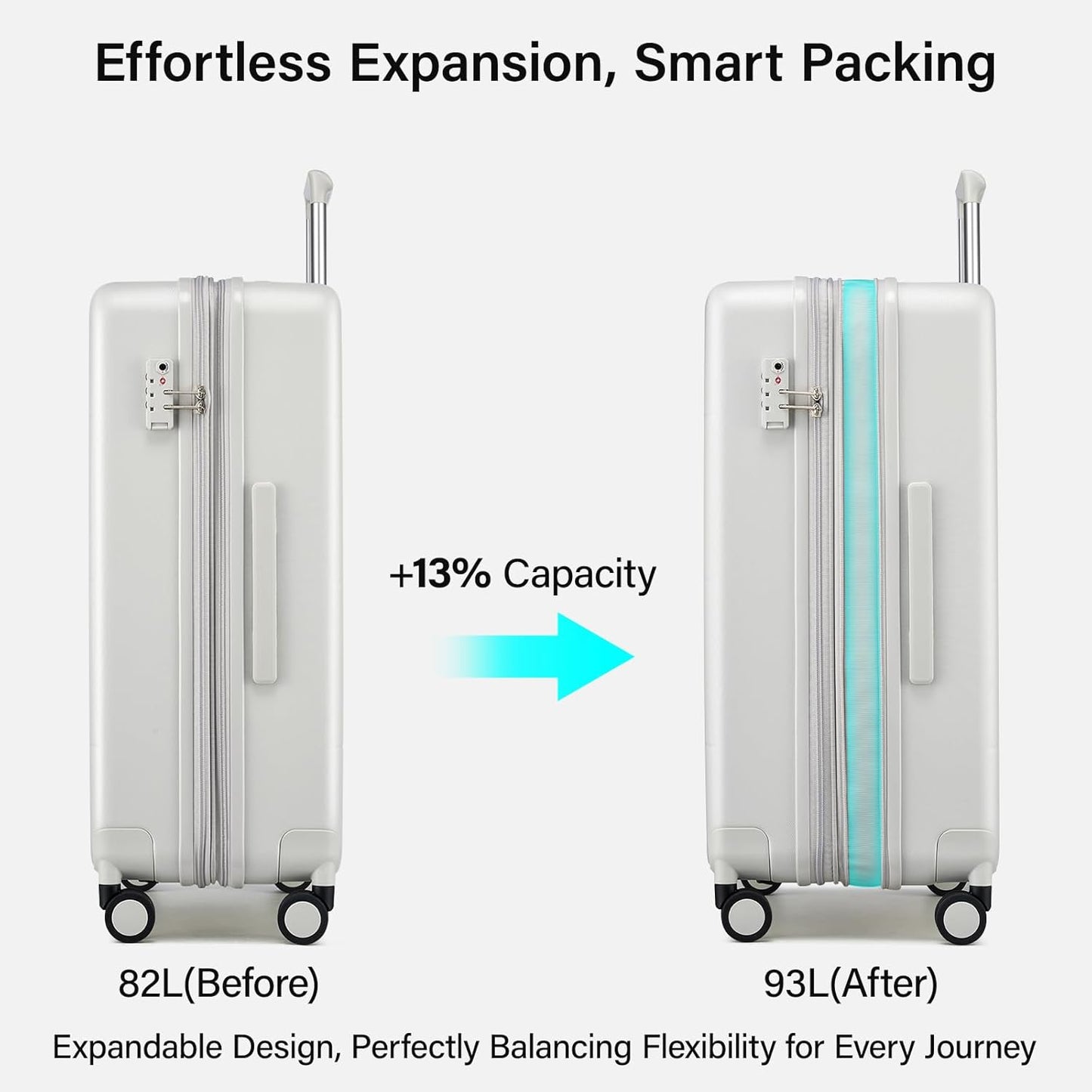Hanke Expandable 26 Inch Luggage with Spinner Wheels, Hardside Large Suitcase, All-PC Hard Shell Travel Luggage, TSA Lock, Lightweight Durable Checked-Medium (Smoke White, 93L)