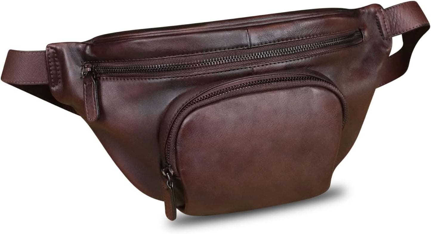 Genuine Leather Fanny Pack for Women and Men Vintage Real Leather Sling Bag Crossbody Bag Fashion Waist Bag Chest Purse (Coffee)