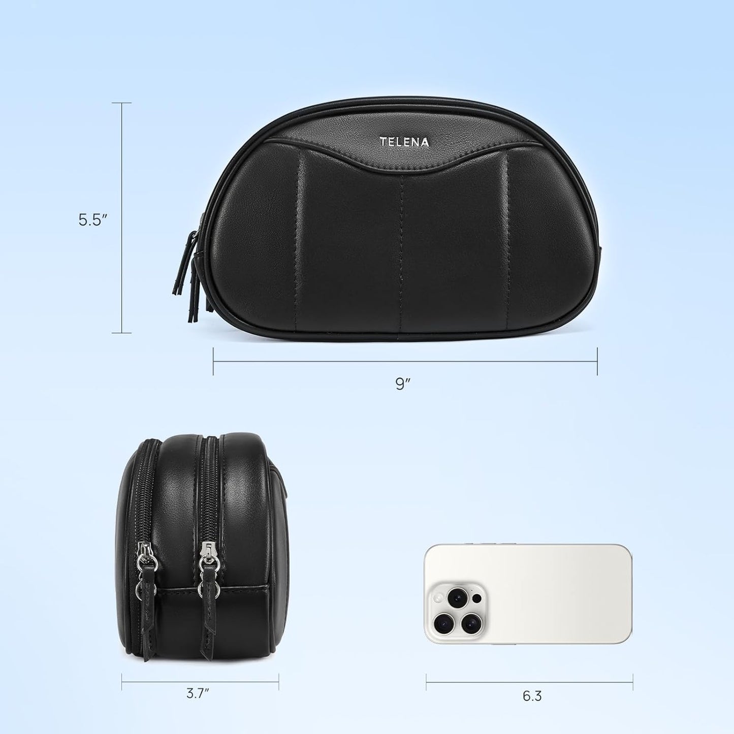 Telena Medium Makeup Bag, Travel Make Up Bag for Women, Vegan Leather Cosmetic Bag for Travel Essentials