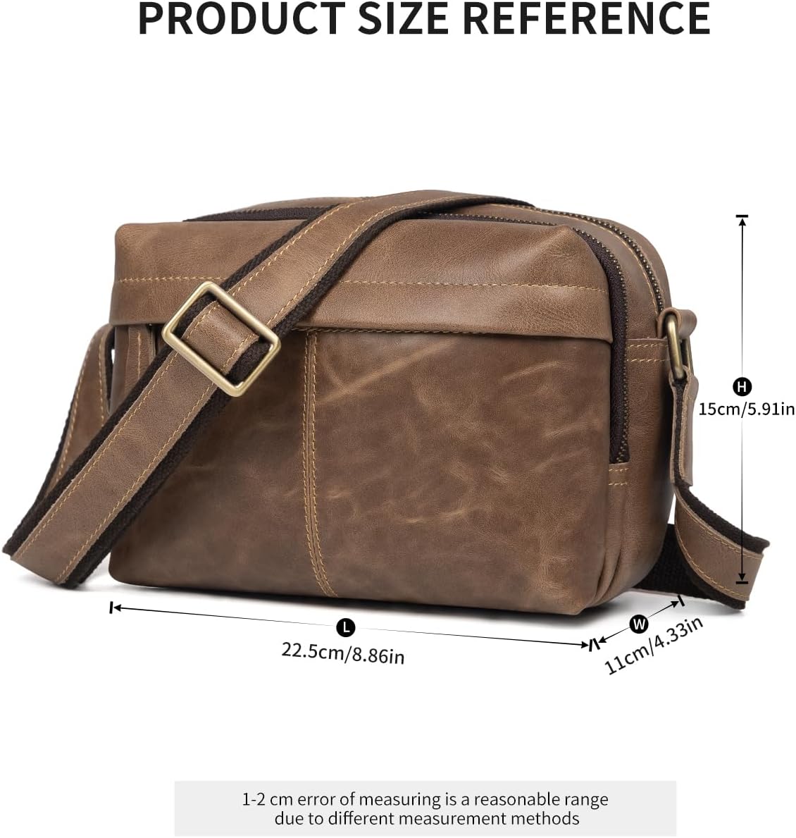 Augus Leather Messenger Crossbody Shoulder Bag for Men Work Business Casual Adjustable straps With YKK Metal Zipper
