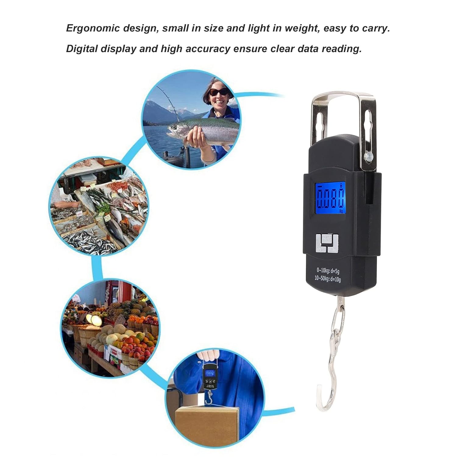 Luggage Scale, Digital Display 50kg Capacity Portable Weighing Scale for Shopping Travel Fishing