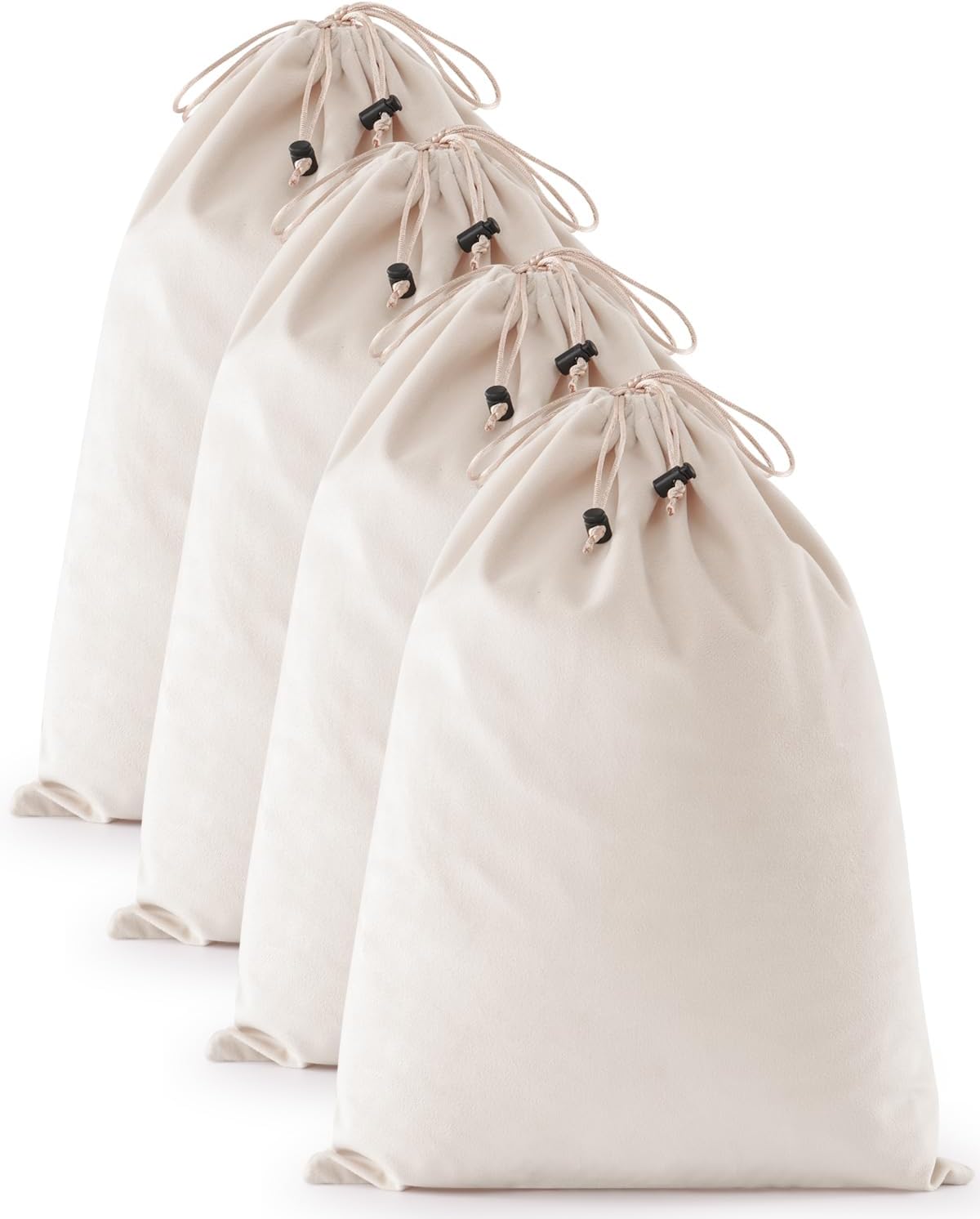 FantasyLife Shoe Bags for Travel, 4 PCS Washable Dust Bags for Storage & Packing, Flannel Shoe Pouch with Drawstring Closure for Purses, Handbags, Shoes & Toys (Beige)