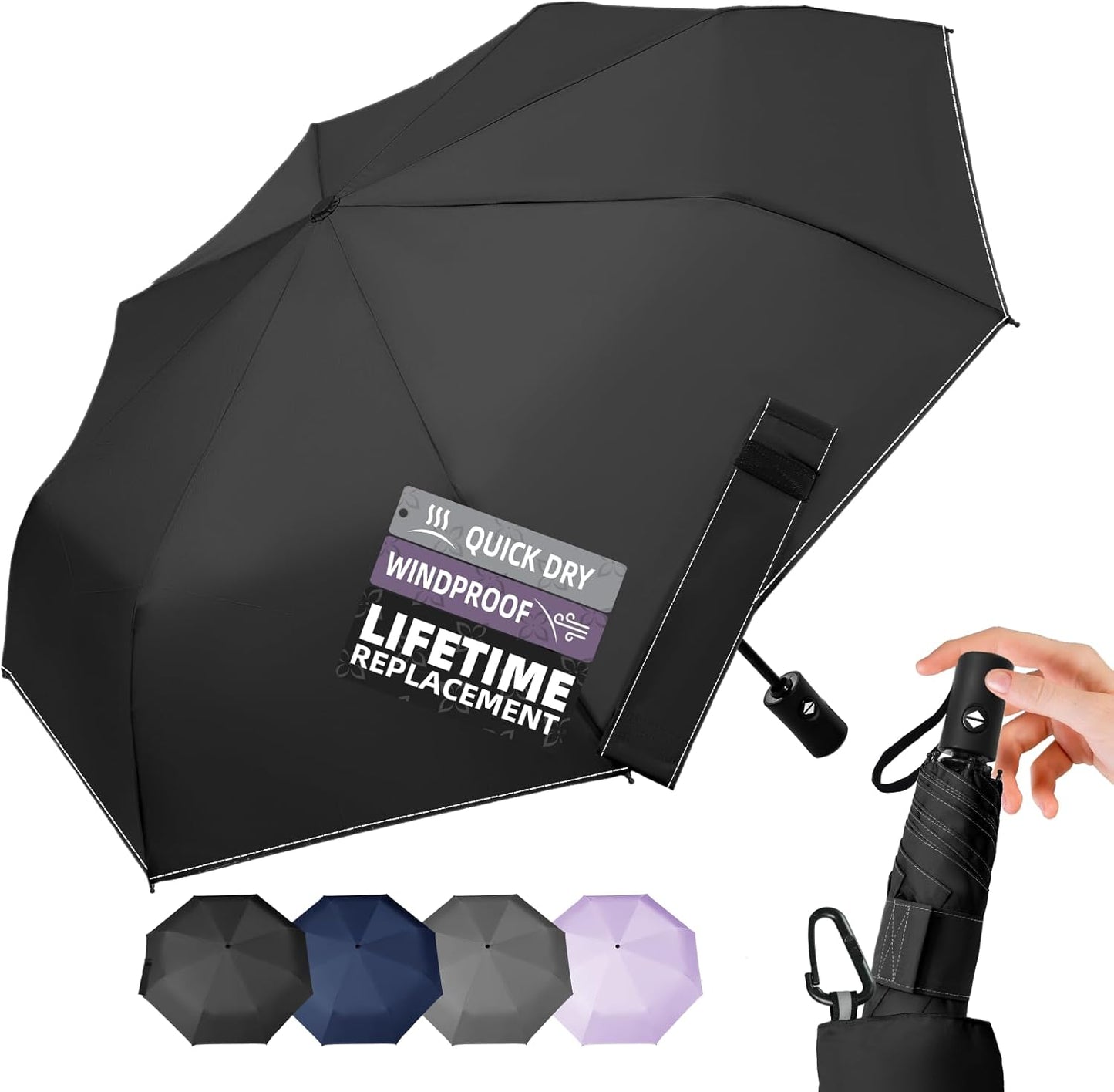 Compact Travel Windproof Umbrella, 43" Auto open/close Folding Quick Dry Umbrellas for Rain, Lightweight Portable Small for Backpack Car, less force to Fold for Women Men Kids, TSA Approved