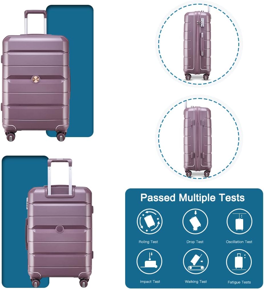 Somago Luggage Sets 3 Piece Hard Shell Polypropylene Suitcase with TSA Lock Spinner Carry On Luggage with Beauty Case Travel Set,Elegant Purple