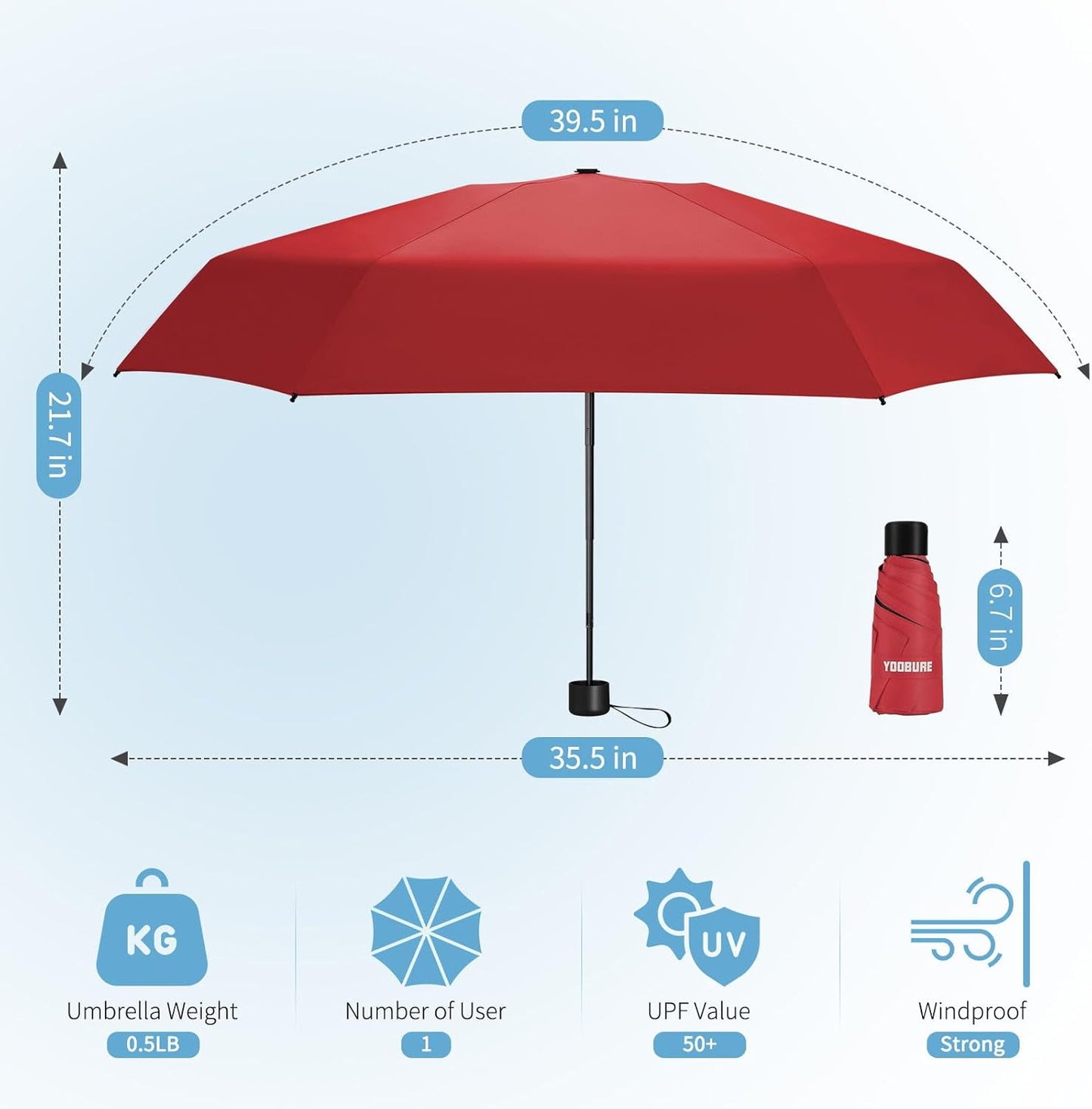 Yoobure Small Mini Umbrella with Case Light Compact Design Perfect for Travel Lightweight Portable Parasol Outdoor Sun&Rain Umbrellas