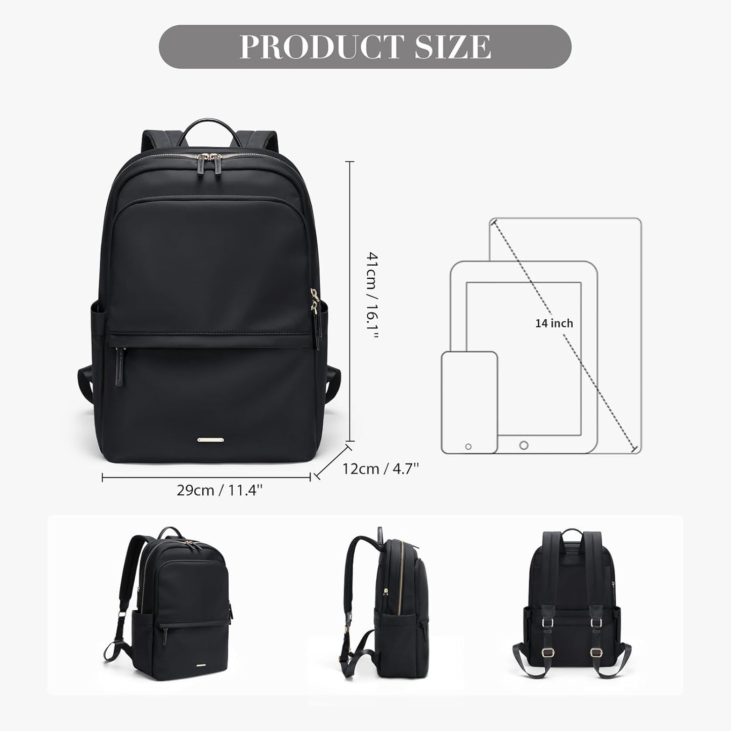 GOLF SUPAGS Women Laptop Backpack Casual Daypack for Work Travel College Backpack Purse Fits 14 Inch Notebook (Black)