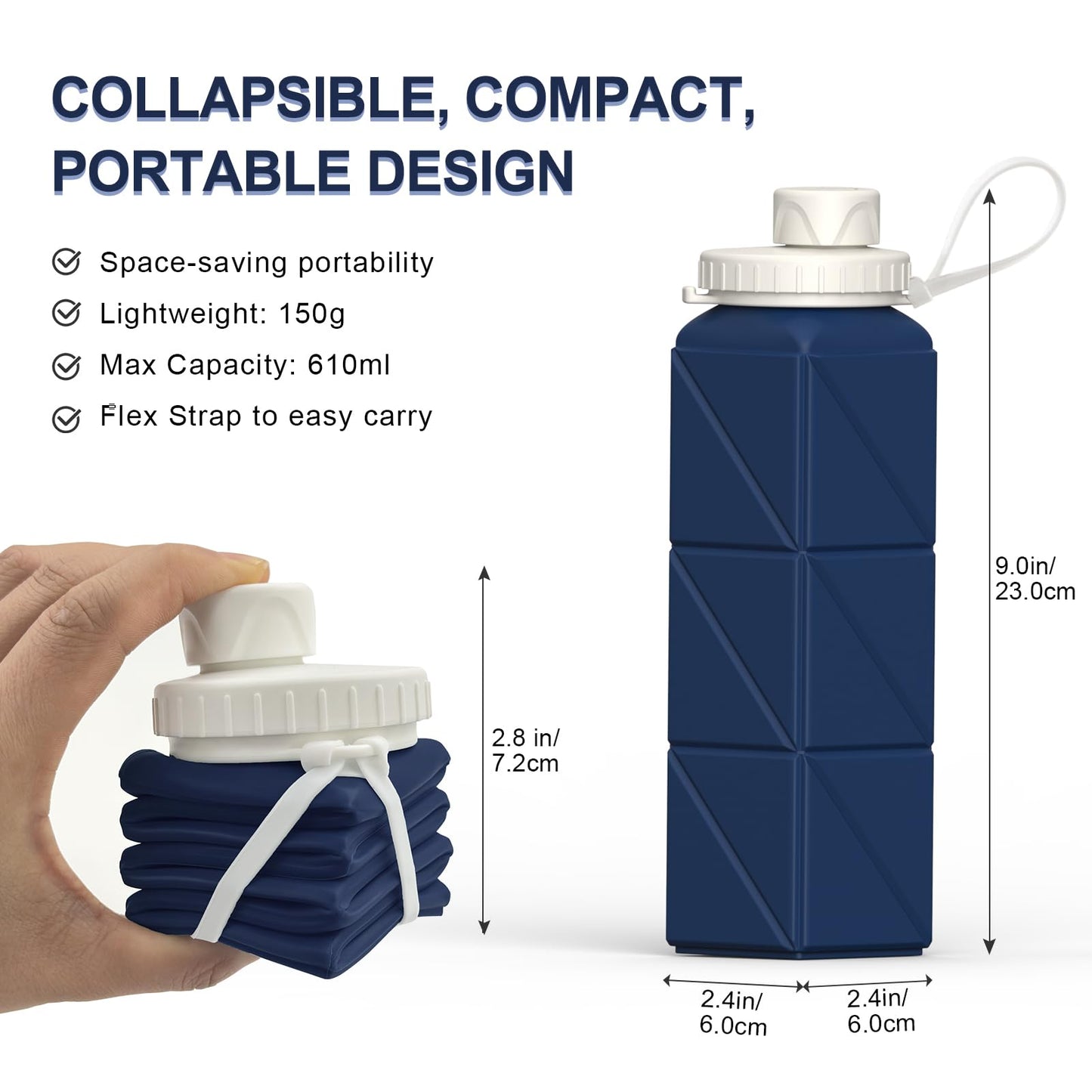 BEAUTAIL Collapsible Water Bottles 21oz/610mL, Silicone Travel Water Bottle