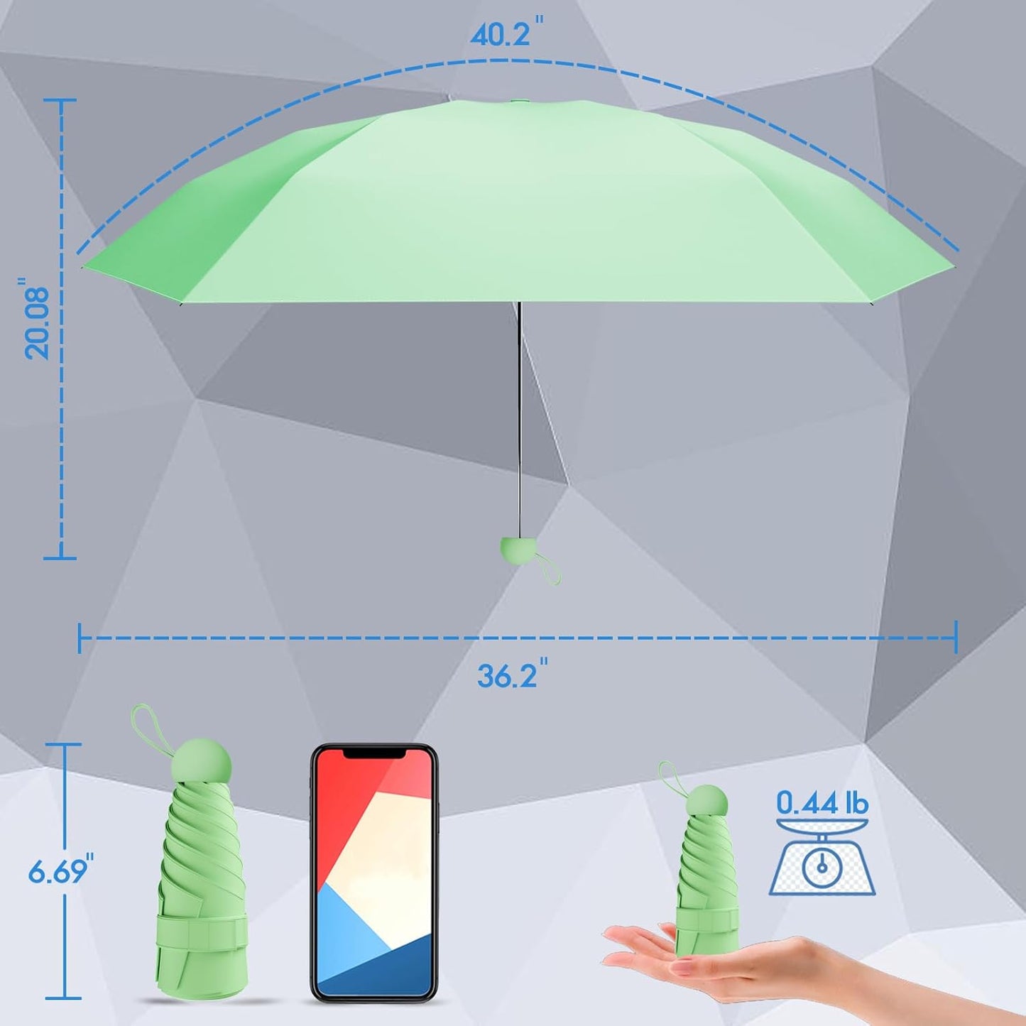 Windproof Mini Travel Folding Umbrella - UPF 50+ Sun & Rain Protection, Small Compact Lightweight Design Fits in Pocket or Bag, Eco-Friendly Fabric Wallet Umbrella for Commuter, Men Women Boys Girls