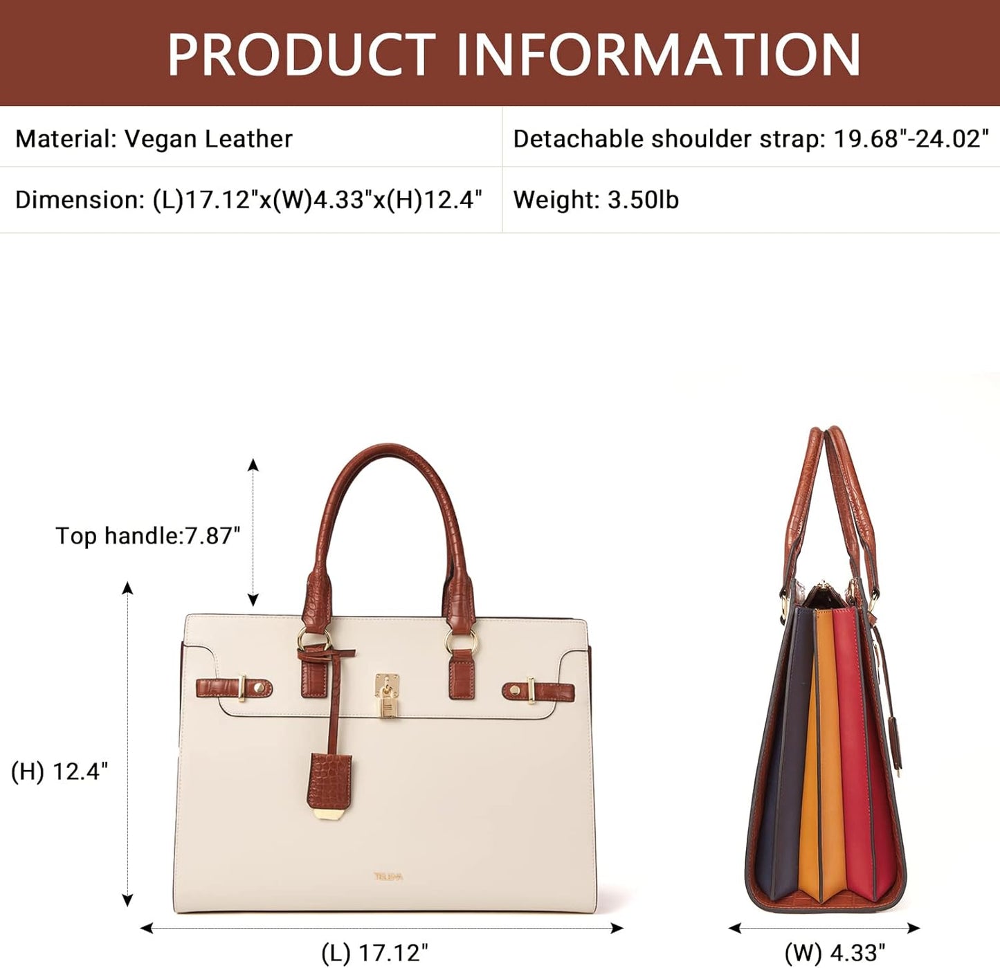 Telena Laptop Tote Bag for Women, 15.6 Inch Shoulder Tote Bag Leather Briefcase for Women, Large Capacity Handbag Bags