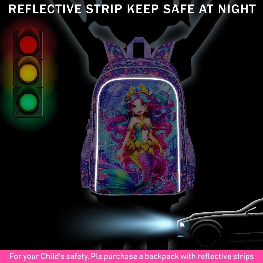 CCJPX 3PCS Kids Backpack for Girls, 16”Mermaid Sequin Preschool Bookbag Set, Cute Water Resistant School Bag for Elementary Kindergarten Toddler