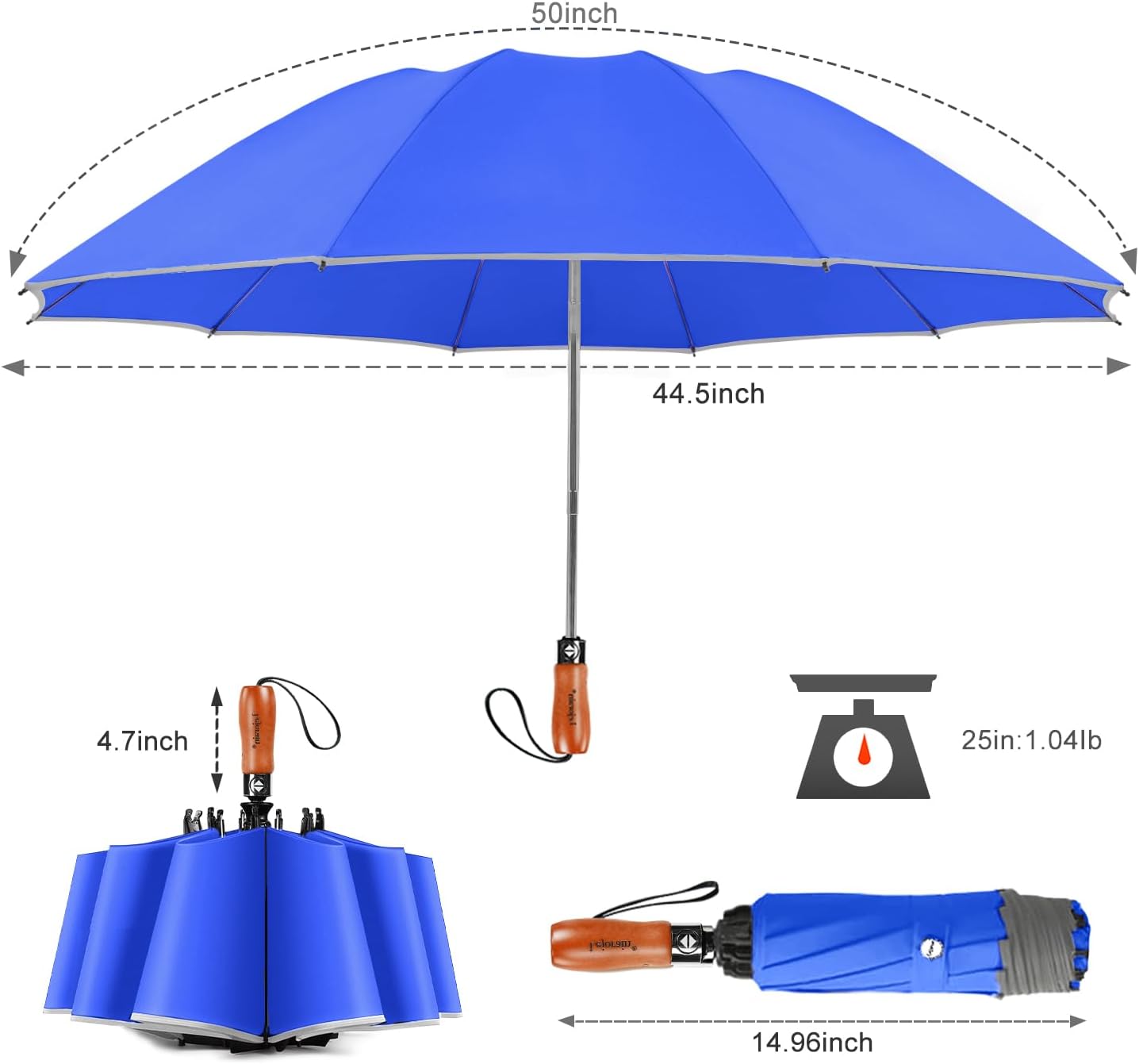 Lejorain Golf Large Inverted Umbrella - Black Big Windproof Heavy Duty Upside Down 46/50/54 Inch Compact Reverse Car Automatic Folding Reflective Umbrella