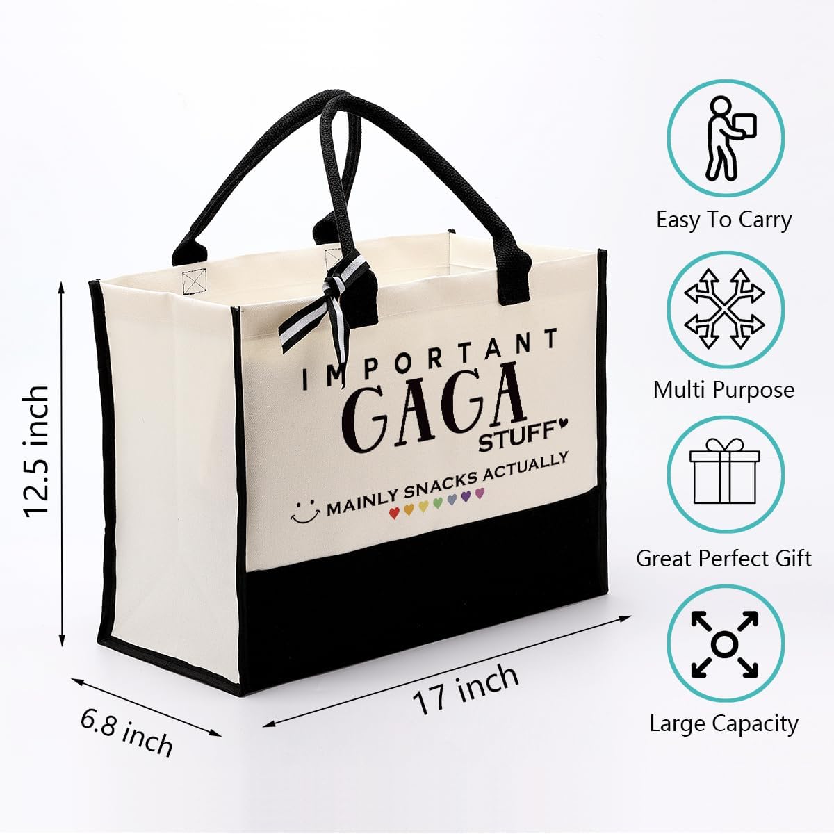 EDCTO Gaga Gift, Canvas Tote Bag Cute Design, Important Gaga Stuff Canvas Bag, Cotton Canvas Tote Bag, Gaga Reusable Shopping Bag Gift, Grandparents Gift for Mother's Day Christmas Birthday
