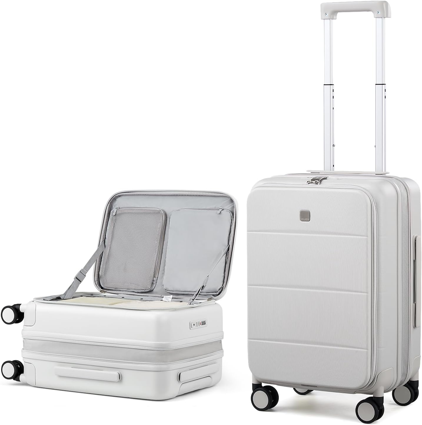 MILADA 20 Inch Expandable Top Opening Carry On Luggage 22x14x9 Airline Approved, Lightweight Hard Shell Suitcases with Wheels, TSA Approved & Trunk Style Luggage for Travel, White