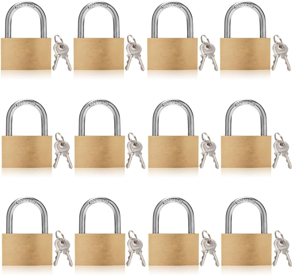 Thin Solid Brass Keyed Padlock Keyed Different Locks-40mm-12pack
