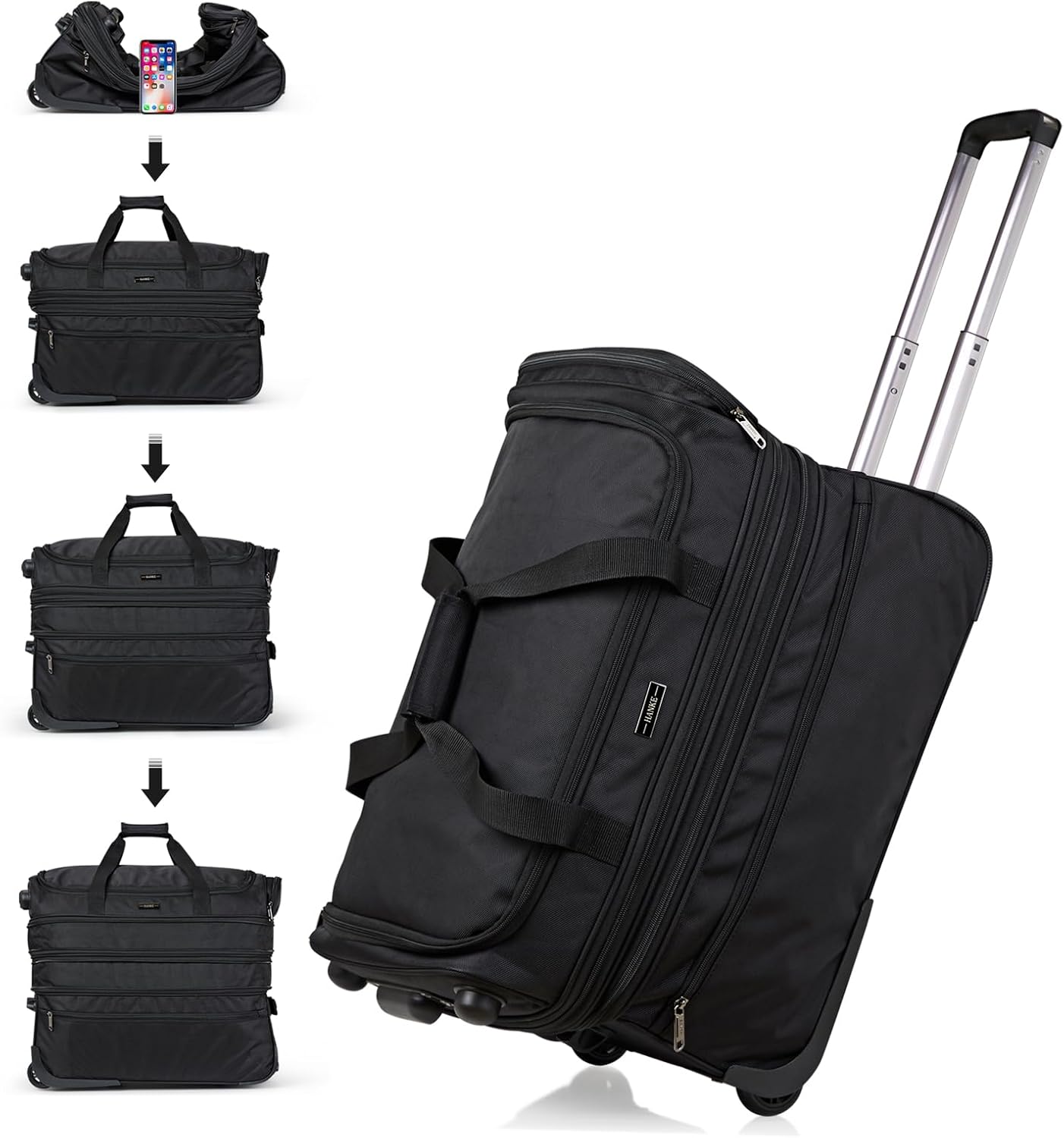 Hanke Large Expandable checked Luggage Suitcases with Wheels Foldable Duffle Bag for Travel