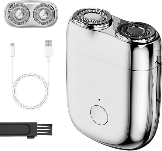 New Model Mini Dual-Head Electric Shaver, Dual Head Shaver, 2025 New Upgrade Pocket Shaver Mini Shavers for Men, Washable Double Head Razor (Silver)
