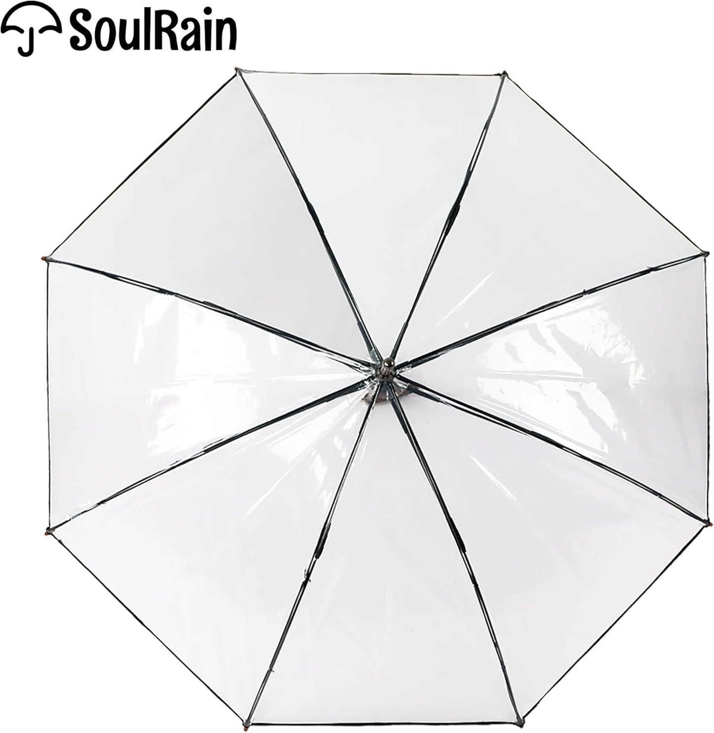 SoulRain 48" Clear Bubble Umbrella – Large Transparent Umbrella for Rain, Windproof & Automatic Open, Wedding Umbrellas for Women & Men, Vintage Stick Cane with Wooden Handle(Clear)