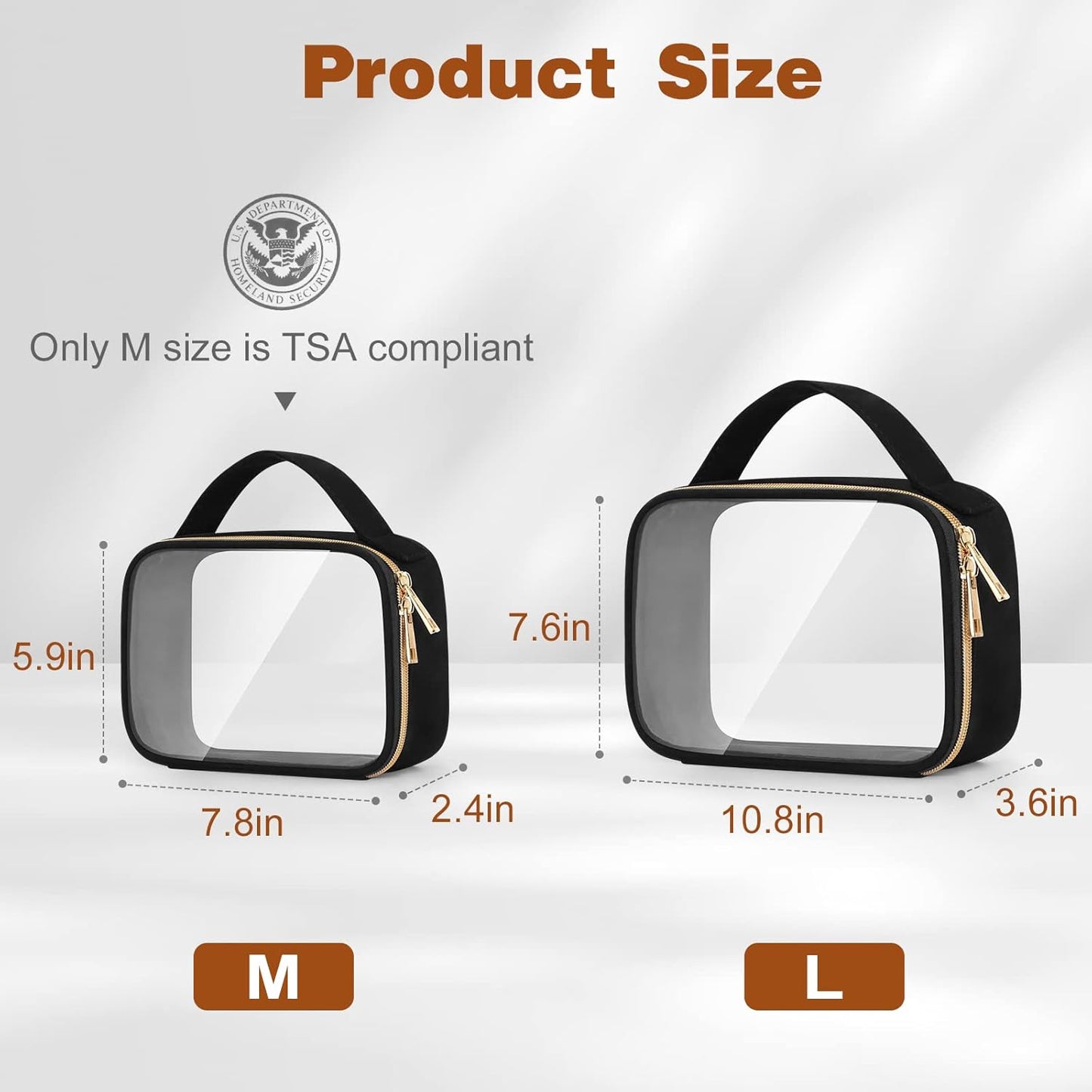 Wedama 2 Pack Toiletry Bags with Handles, Large Opening PVC Cosmetic Bags, Double Zipper, Black