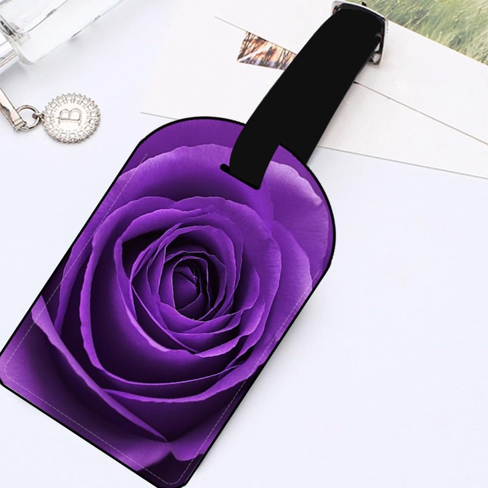 Rose Flower Luggage Tag Purple Petals Leather Travel Bag Labels Suitcase Luggage ID Tags Travel Accessories Baggage Name Tags