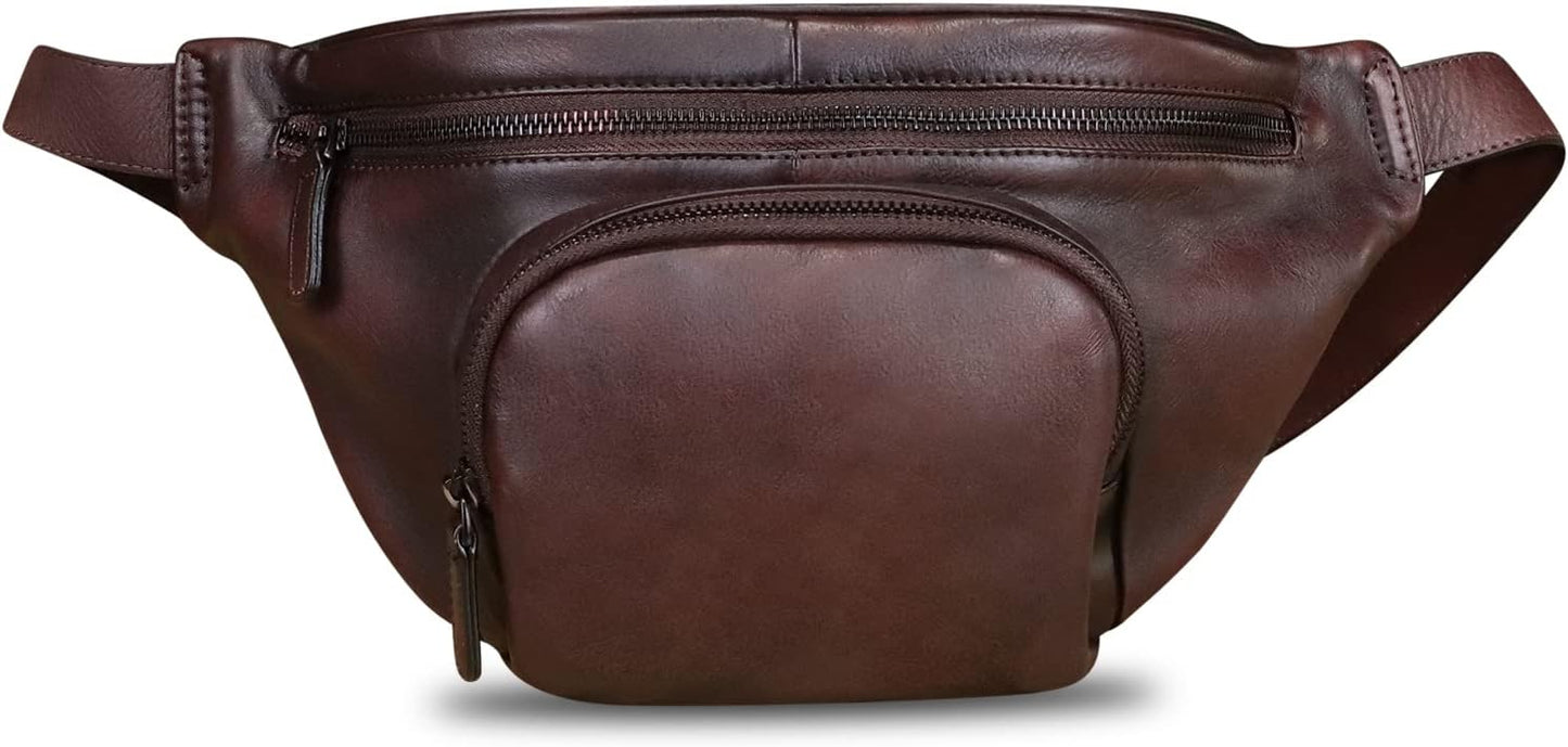 Genuine Leather Fanny Pack for Women and Men Vintage Real Leather Sling Bag Crossbody Bag Fashion Waist Bag Chest Purse (Coffee)